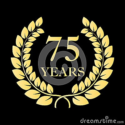 75 years icon. 75th anniversary or birthday laurel wreath emblem. Vector illustration Vector Illustration